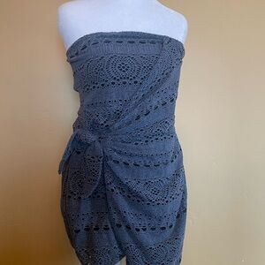 Free People Strapless Crochet Wrap Dress in Charcoal